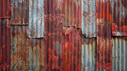 Wall Mural - Corroded metal sheet wall with varied rust patterns. Industrial background texture for design and creative projects