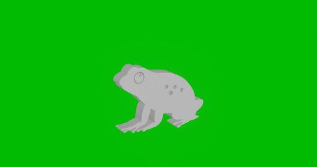 Poster - Animation of rotation of a white frog symbol with shadow. Simple and complex rotation. Seamless looped 4k animation on green chroma key background