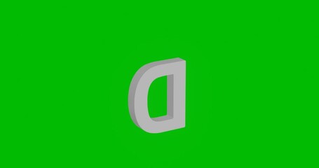 Poster - Animation of rotation of a white capital letter D symbol with shadow. Simple and complex rotation. Seamless looped 4k animation on green chroma key background