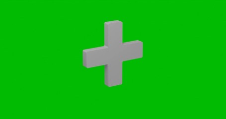Poster - Animation of rotation of a white plus symbol with shadow. Simple and complex rotation. Seamless looped 4k animation on green chroma key background
