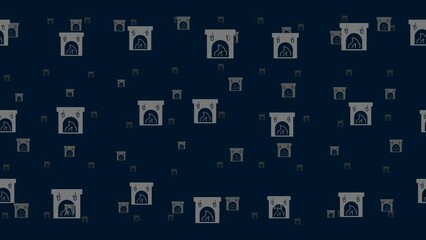Poster - Christmas fireplace symbols float horizontally from left to right. Parallax fly effect. Floating symbols are located randomly. Seamless looped 4k animation on dark blue background