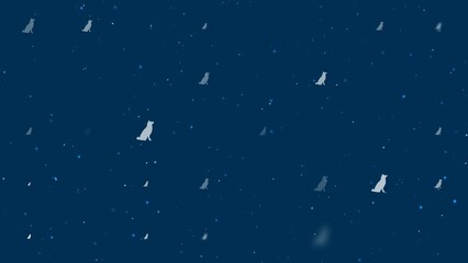 Poster - Template animation of evenly spaced dog symbols of different sizes and opacity. Animation of transparency and size. Seamless looped 4k animation on dark blue background with stars