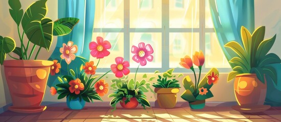 Poster - green plants displayed in pots inside a room with a view through a window