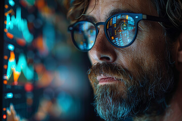 Poster - A quantitative analyst developing mathematical models and algorithms to analyze financial data and optimize investment decisions. Concept of quantitative analysis in finance. Generative Ai.