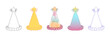 Five party hats adorned with stars are displayed together, ready for a festive celebration. Each hat features colorful designs and a quirky style, perfect for a party atmosphere