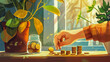Counting Coins by the Window into a Jar Illustration