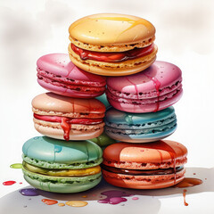 Watercolor French Macaron, clipart Illustration, Generative Ai