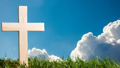 Wall Mural - image of cross and clouds at easter over holy thursday text