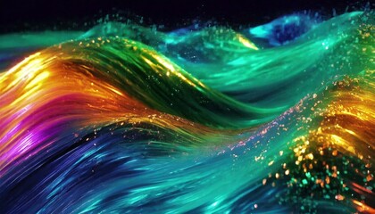 Wall Mural - glowing multicolored bright waves advertising technological background for screensavers on your phone or computer screen