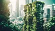 urban jungle concept with overgrown vegetation on buildings blending nature and city life futuristic cityscape with green architecture design for sustainability and environmental art