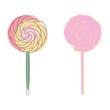 Two colorful lollipops are positioned on top of each other, showing a simple and playful arrangement
