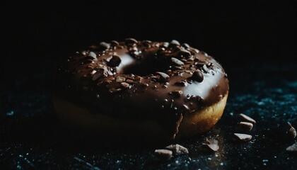 Wall Mural - a single chocolate glazed donut with chocolate chips isolated on transparent