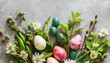 a painting of easter eggs with plants and flowers around them