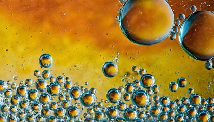 Wall Mural - a close up view of water bubbles on a yellow and orange background with a drop of water on the bottom of the image
