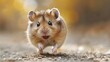 Hamster Running in Hamster Wheel Among Wood Chips