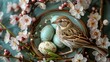 Bird Sitting in Nest With Eggs