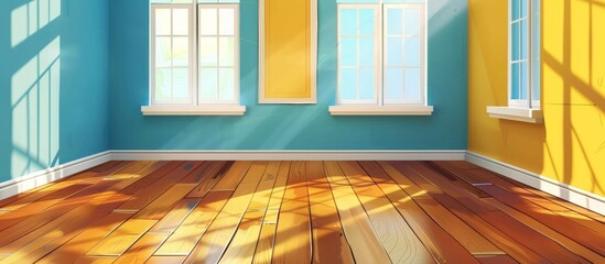 Poster - Wood-floored room featuring two windows, providing a cozy and natural ambiance.