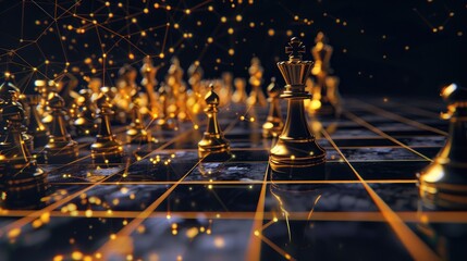 Poster - strategy ideas concept business futuristic graphic icon and golden chess board game black colot tone