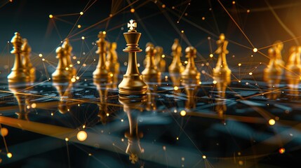 Poster - strategy ideas concept business futuristic graphic icon and golden chess board game black colot tone