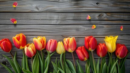 Canvas Print - beautiful tulips on wooden background