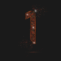 Wall Mural - abstract isolated orange image of a number one. polygonal illustration looks like stars in the blask
