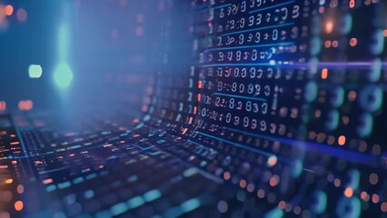 Fototapete - a detailed view of a computer screen showing a multitude of numbers and data, binary code creating a