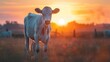 Farm cow on sunrise