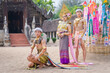 Songkran Festival. Goddess and Angel in Happy of the Water Festival of the Year 2024 in ancient temple Chiang Mai, Thailand. Popular of the summer Thailand holiday.