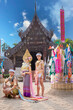 Songkran Festival. Goddess and Angel in Happy of the Water Festival of the Year 2024 in ancient temple Chiang Mai, Thailand. Popular of the summer Thailand holiday.