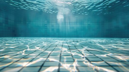 Wall Mural - Underwater empty swimming pool background with copy space