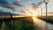 © Bijac - hydrogen pipeline and wind turbines sustainable green energy production future technology background