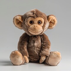 Wall Mural - A cute monkey plush toy on a white background emanating an aura of sweetness and innocence. Soft plush monkey with a friendly expression.
