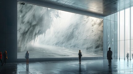 Wall Mural - giant blank white screen on the wall of a modern architecture interior