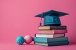 Graduation Cap on Stack of Books. Generative AI