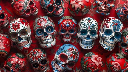 Sticker - A large number of sugar skulls are arranged in a pattern, AI