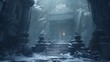 AI-generated adventurers discovering an ancient winter temple buried deep in the mountains, unlocking its secrets and facing challenges to reveal its hidden treasures