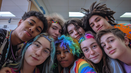 High School Queer Alliance: A group of LGBTQ+ teens forming a supportive alliance at their high school, advocating for inclusivity and acceptance