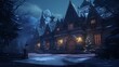 AI-generated adventurers exploring a winter-themed escape room, solving puzzles and deciphering clues to unlock the secrets of a mysterious snow-covered mansion and escape before time runs out