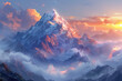 majestic sunrise over snow-capped mountain peaks amidst floating clouds