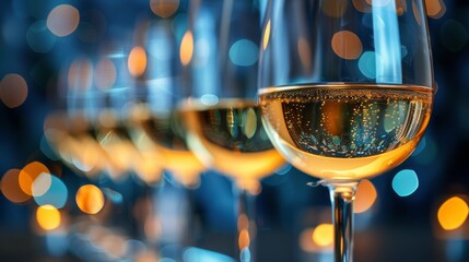 Sticker - Row of Wine Glasses on Wooden Table