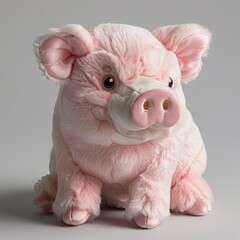 Wall Mural - A cute pig plush toy on a white background emanating an aura of sweetness and innocence. Soft plush piglet with a friendly expression.