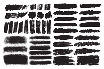 Poster - Vector big set of various artistic strokes, stains for backdrops. Monochrome design elements set. One color hand painted backgrounds.