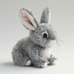 A cute rabbit plush toy on a white background emanating an aura of sweetness and innocence. Soft plush big-eared bunny with a friendly expression.