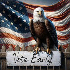 Wall Mural - A majestic bald eagle perched on a wooden fence with a 