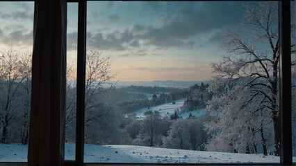 Wall Mural - winter landscape nature view from a window background from Generative AI