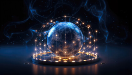 Wall Mural - globe with glowing lines and dots on dark background 3d rendering