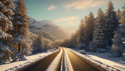 Wall Mural - winter road background generative ai