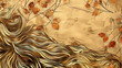 Abstract  background. Golden leaves and branches on a brown background. Ai generative.