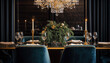 Beautiful Christmas table setting in luxury restaurant. Luxury interior design