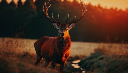 Wall Mural - red deer stag at dawn